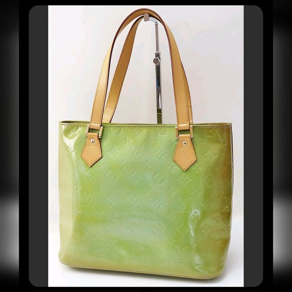 Authentic LOUIS VUITTON Houston Baby Blue (Green) Vernis Tote Bag Purse